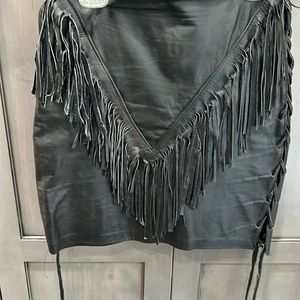 Vintage black leather fring skirt